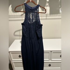 Navy lace halter dress